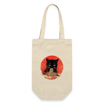 Cat Vintage – Black Cat with Noodles Japan - Gift Bag for Bottles - nature - Front