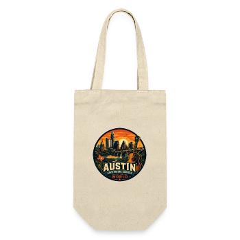 Austin Live Music Capital Retro Guitar Emblem - Gift Bag for Bottles - nature - Front