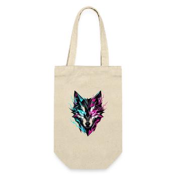 Wolfskopf neonfarben - Geschenkbeutel für Flaschen - Natur - Vorne