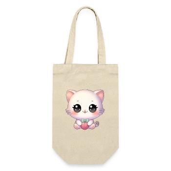 Kawaii Chibi Katze - Geschenkbeutel für Flaschen - Natur - Vorne