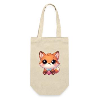 Kawaii Chibi Fuchs - Geschenkbeutel für Flaschen - Natur - Vorne