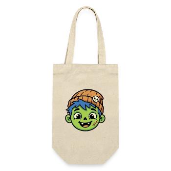 Cartoon-Zombie-Junge mit blauen Haaren und Mütze - Geschenkbeutel für Flaschen - Natur - Vorne