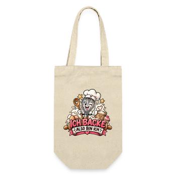 Ich backe, also bin ich – Lustiger Back Spruch - Geschenkbeutel für Flaschen - Natur - Vorne