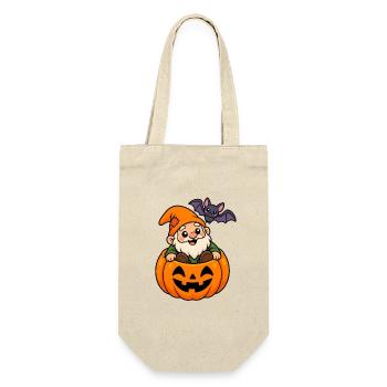 Kuscheliger Gnom im Kürbis Halloween - Geschenkbeutel für Flaschen - Natur - Vorne