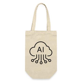 KI-Cloud-Computing-Linien-Symbol - Geschenkbeutel für Flaschen - Natur - Vorne