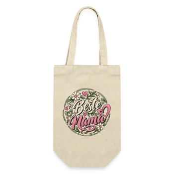 Muttertag beste Mama - Mama ist die Beste Muddi - Geschenkbeutel für Flaschen - Natur - Vorne