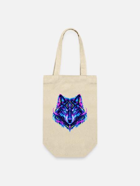 Leuchtender Neon Wolf - Geschenkbeutel für Flaschen - Natur