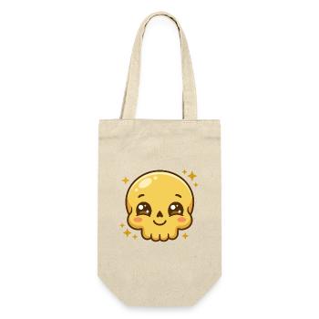 Goldener Kawaii-Schädel mit funkelnden Augen und Röte - Geschenkbeutel für Flaschen - Natur - Vorne