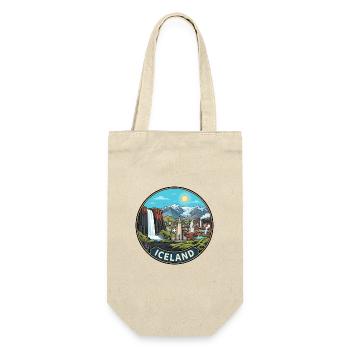 Island-Reiseabzeichen Skogafoss-Wasserfallvulkan - Geschenkbeutel für Flaschen - Natur - Vorne