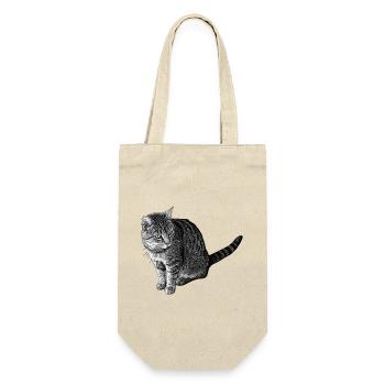 Detailierte Katzenlinienzeichnung in Schwarz - Geschenkbeutel für Flaschen - Natur - Vorne