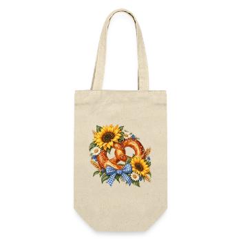 Brezel mit Sonnenblumen & Trachtenschleife - Geschenkbeutel für Flaschen - Natur - Vorne