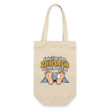 Zettel am Zeh – Schwarzer Humor - Geschenkbeutel für Flaschen - Natur - Vorne