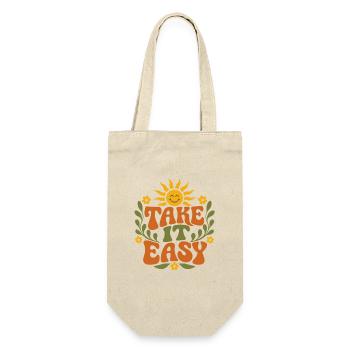 Take It Easy Groovy Retro Sonne Spruch Shirt - Geschenkbeutel für Flaschen - Natur - Vorne