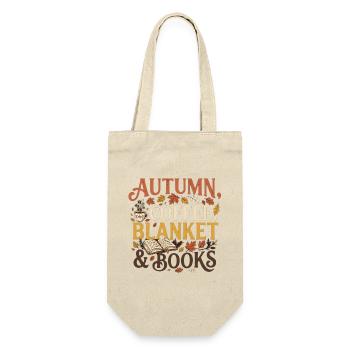Herbst Vibes – Autumn, Coffee, Blanket & Books Pre - Geschenkbeutel für Flaschen - Natur - Vorne