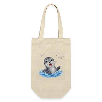Fröhliche Robbe im Spritzwasser - Geschenkbeutel für Flaschen - Natur - Vorne