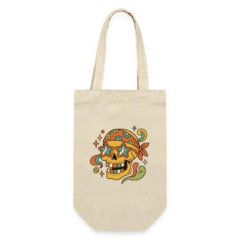 Grooviger Schädel mit Bandana und Sternsonnenbrille - Geschenkbeutel für Flaschen - Natur - Vorne