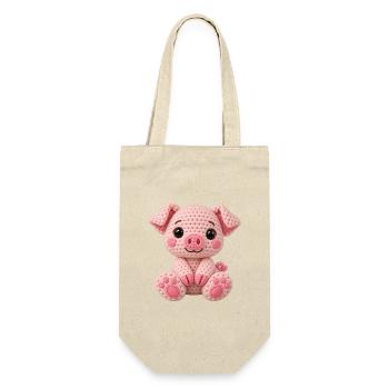 Häkelkuschel Schwein Rosa - Geschenkbeutel für Flaschen - Natur - Vorne