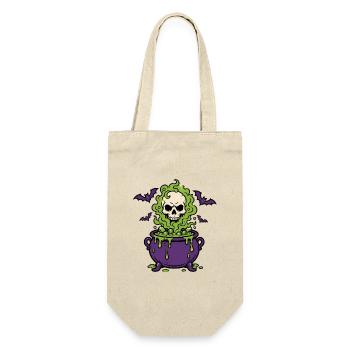 Halloween Hexenkessel Totenkopf Dampf Shirt - Geschenkbeutel für Flaschen - Natur - Vorne