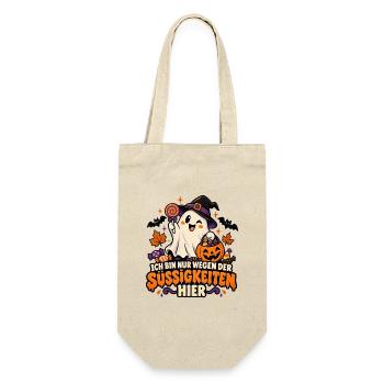 Ich bin nur wegen der Süßigkeiten hier Halloween  - Geschenkbeutel für Flaschen - Natur - Vorne