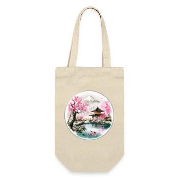 Japanischer Teich im Kirschblüten-Pavillon - Geschenkbeutel für Flaschen - Natur - Vorne