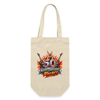 50 Jahre , 50.Geburtstag,  älter Werden Rock - Geschenkbeutel für Flaschen - Natur - Vorne