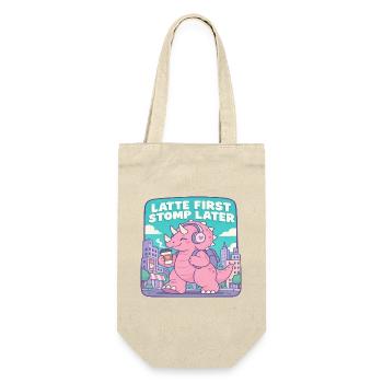 Latte First Stomp Later Dino - Geschenkbeutel für Flaschen - Natur - Vorne
