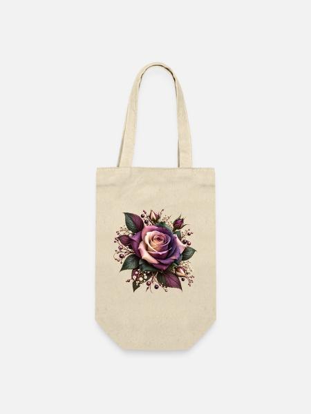 Lila Rosenblüte Floral Bouquet - Geschenkbeutel für Flaschen - Natur