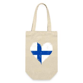 Finnland Herzflagge Grunge - Geschenkbeutel für Flaschen - Natur - Vorne