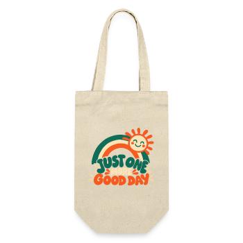 Retro Regenbogen – Just One More Good Day Kinder D - Geschenkbeutel für Flaschen - Natur - Vorne