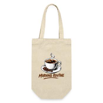 Morgenroutine: Heißer Kaffeebecher - Geschenkbeutel für Flaschen - Natur - Vorne