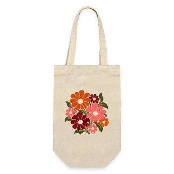 Retro Blumen – Flower Power in Orange und Rosa - Geschenkbeutel für Flaschen - Natur - Vorne