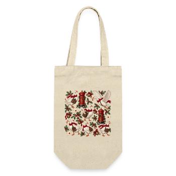Gänse im Weihnachtspostmuster - Geschenkbeutel für Flaschen - Natur - Vorne