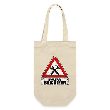 Papa Bricoleur Heimwerker Warnschild - Geschenkbeutel für Flaschen - Natur - Vorne