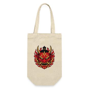 Oni Maske mit Flammen Japanischer Dämon Shirt - Geschenkbeutel für Flaschen - Natur - Vorne