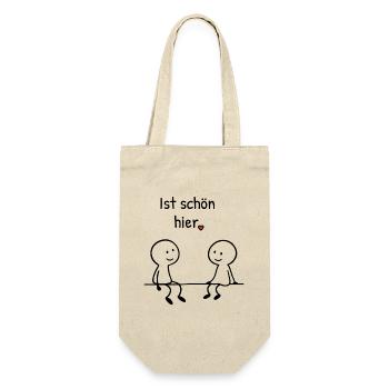 Ist schön hier. | Zwei Figuren mit Herz - Geschenkbeutel für Flaschen - Natur - Vorne