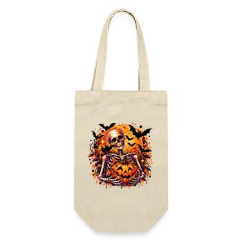 Skelett mit Pumpkin Halloween-Motiv - Geschenkbeutel für Flaschen - Natur - Vorne
