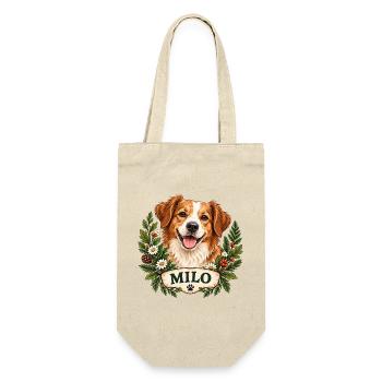 Hund Milo mit Blumenkranz - Geschenkbeutel für Flaschen - Natur - Vorne
