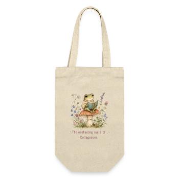 Frosch liest unter Cottagecore-Pilzen - Geschenkbeutel für Flaschen - Natur - Vorne