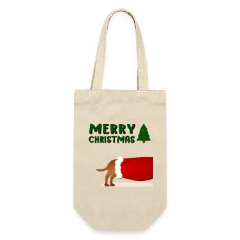 Froher Weihnachtshund - Geschenkbeutel für Flaschen - Natur - Vorne