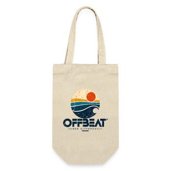 OFFBEAT – Retro Surf Logo - Geschenkbeutel für Flaschen - Natur - Vorne