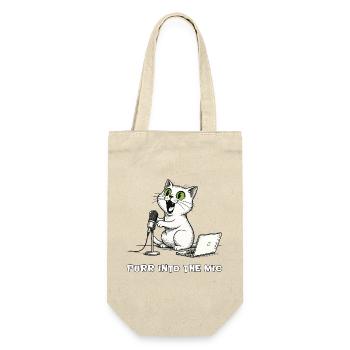 Lustiger Katzen-Podcaster am Laptop - Geschenkbeutel für Flaschen - Natur - Vorne