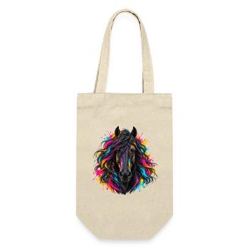 Pferd – Farbenfrohes Neon Kunstporträt - Geschenkbeutel für Flaschen - Natur - Vorne