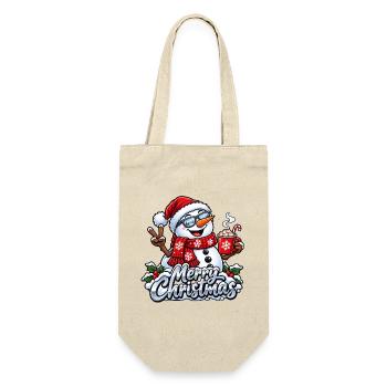 Lustiger Schneemann mit Sonnenbrille Frohe Weihnachten - Geschenkbeutel für Flaschen - Natur - Vorne