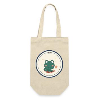Frosch mit Social Battery 1% Rest - Geschenkbeutel für Flaschen - Natur - Vorne