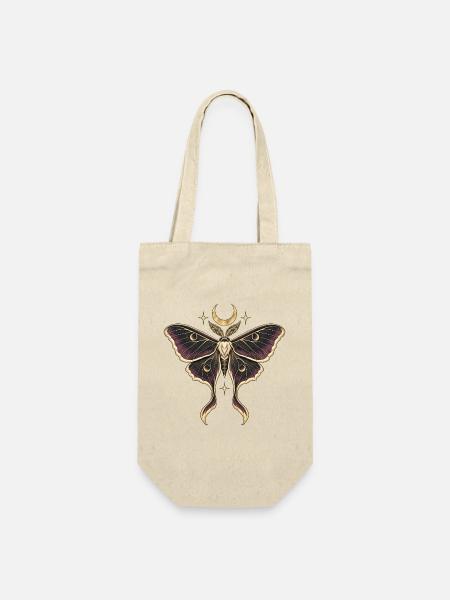 Mondmotte – Gothic Art mit Sternen - Geschenkbeutel für Flaschen - Natur