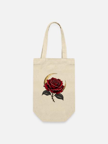 Dunkle Rose mit Mondsichel – Gothic Art - Geschenkbeutel für Flaschen - Natur