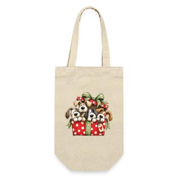 🎁 Weihnachtswelpen - Geschenkbeutel für Flaschen - Natur - Vorne