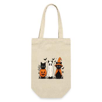Drei Schrecklich Süße Katzen Halloween - Geschenkbeutel für Flaschen - Natur - Vorne