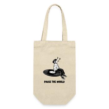 Pause the World – Vinyl- und Kopfhörer-Musikliebhaber - Geschenkbeutel für Flaschen - Natur - Vorne