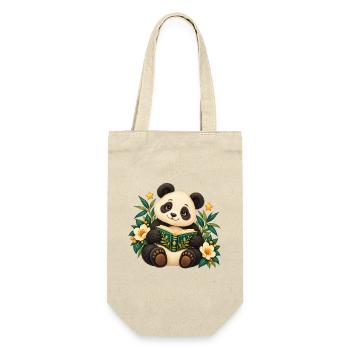 Panda-Leser unter Blumen - Geschenkbeutel für Flaschen - Natur - Vorne